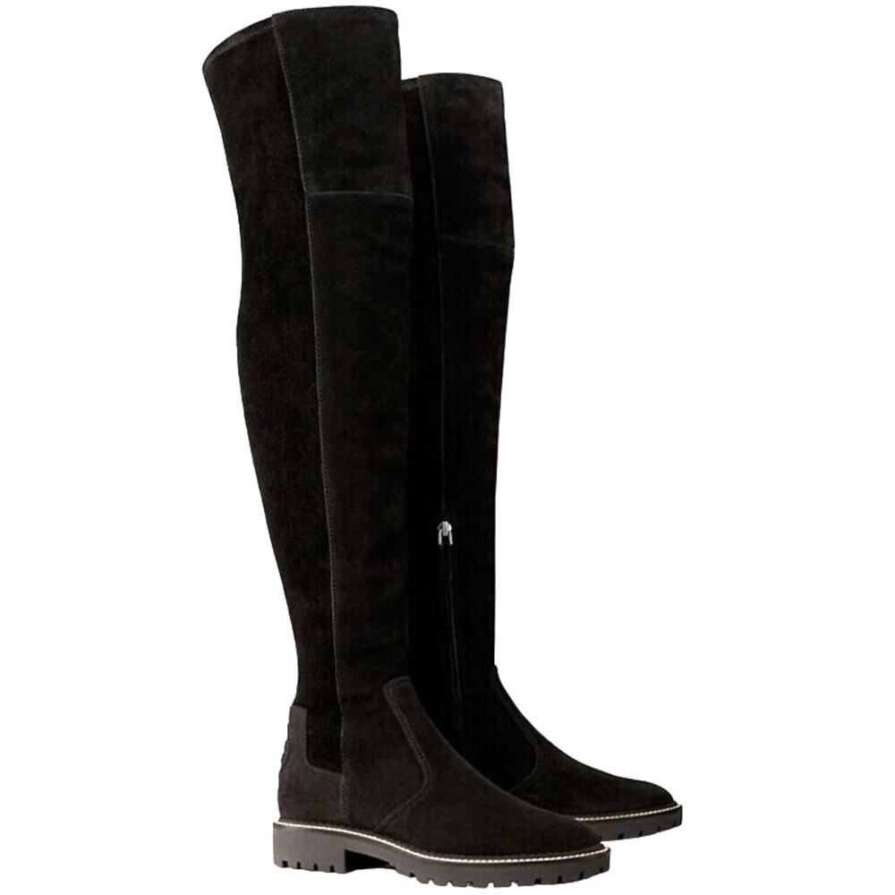 Tory Burch Miller Lug Sole Over The Knee Black Suede Boot Women's Size 6.5M NWOB